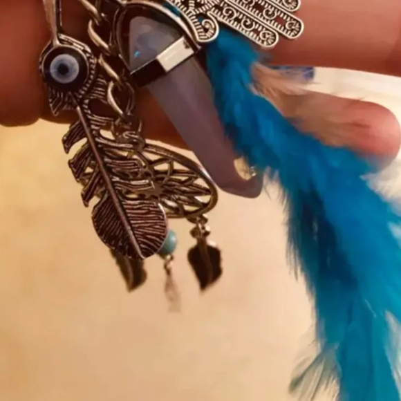 Bohemian Blue Dream Catcher Keychain. - Picture 3 of 3